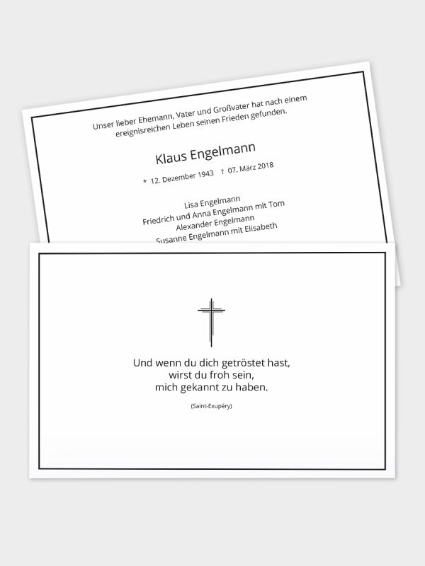 2-seitige Trauerkarte im klassischen Querformat (178 x 115 mm) | Motiv Trauerrand Schwarz | TKK_2Q_015