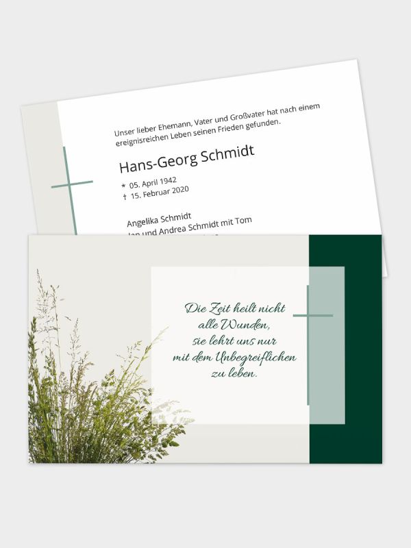 2-seitige Trauerkarte im klassischen Querformat (178 x 115 mm) | Motiv Gräser (gebündelt) | TKK_2Q_036