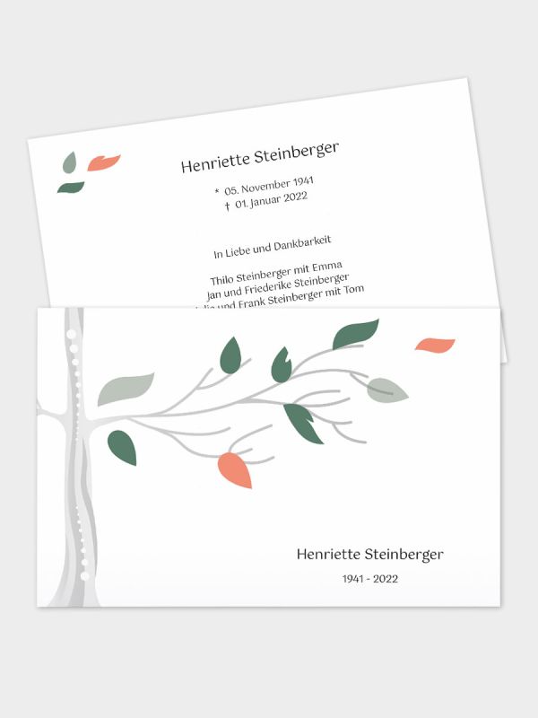 2-seitige Trauerkarte im klassischen Querformat (178 x 115 mm) | Motiv Blätterspiel | TKK_2Q_049