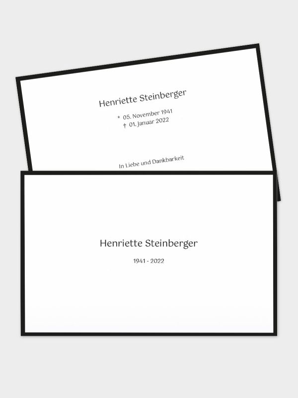 2-seitige Trauerkarte im klassischen Querformat (178 x 115 mm) | Motiv Trauerrand (schwarz) | TKK_2Q_068