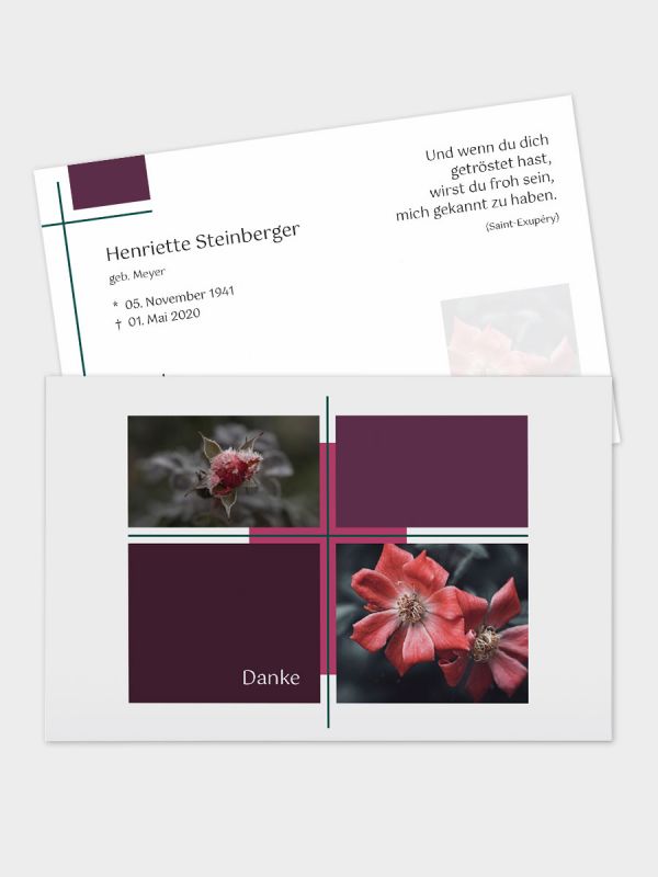 2-seitige Danksagungskarte im klassischen Querformat (178 x 115 mm) | Motiv Späte Rose | DKK_2Q_038