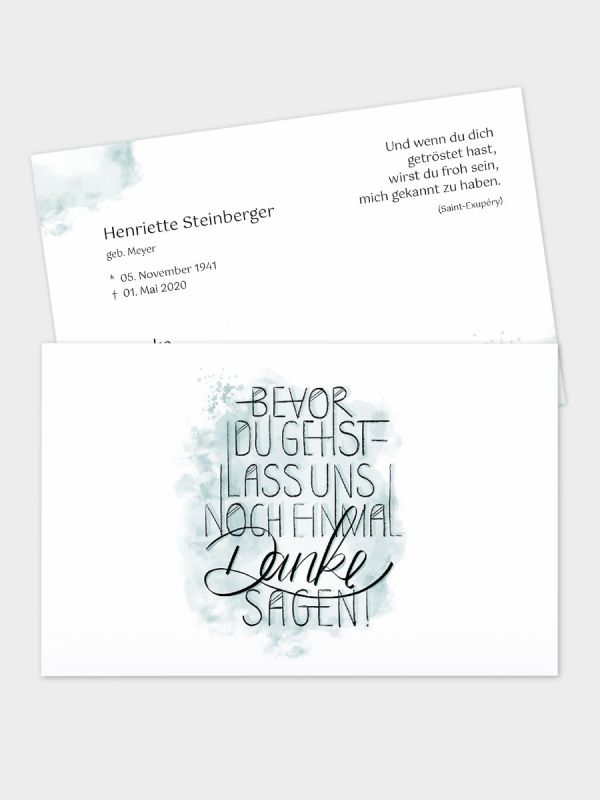 2-seitige Danksagungskarte im klassischen Querformat (178 x 115 mm) | Motiv Bevor du gehst (Handlettering) | DKK_2Q_039