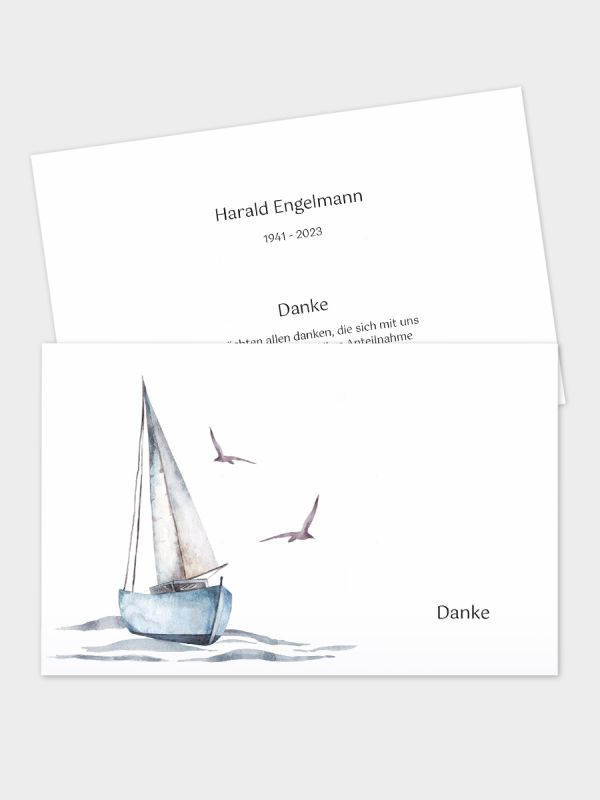 2-seitige Danksagungskarte im klassischen Querformat (178 x 115 mm) | Motiv Segelboot Aquarell | DKK_2Q_071