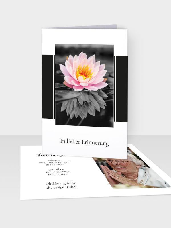 Erinnerungsbild - Kleinere Klappkarte mit Trauerbild/Sterbebildchen (74 x 105 mm) | Motiv Seerose | EB_060