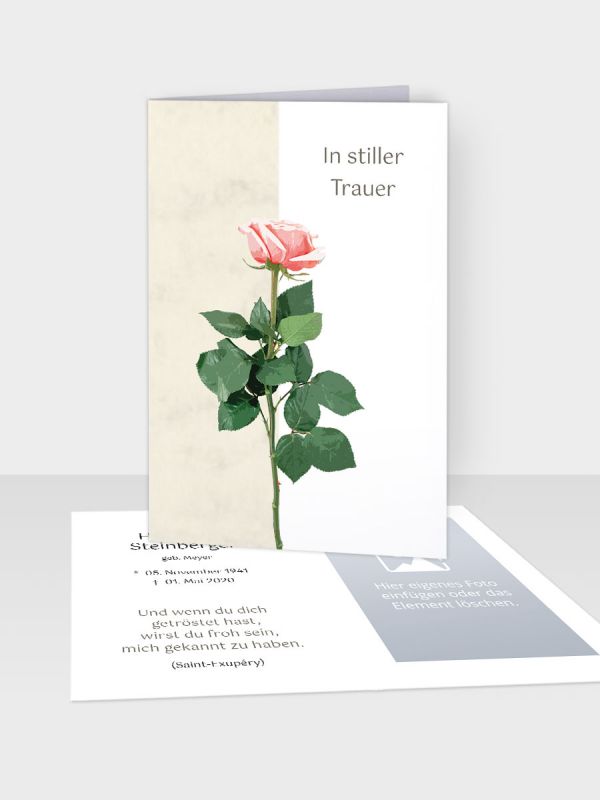 Erinnerungsbild - Kleinere Klappkarte mit Trauerbild/Sterbebildchen (74 x 105 mm) | Motiv Rose (Solo) | EB_064