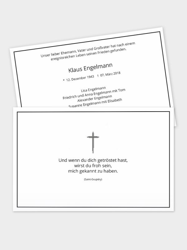 2-seitige Trauerkarte im klassischen Querformat (178 x 115 mm) | Motiv Trauerrand Schwarz | TKK_2Q_015