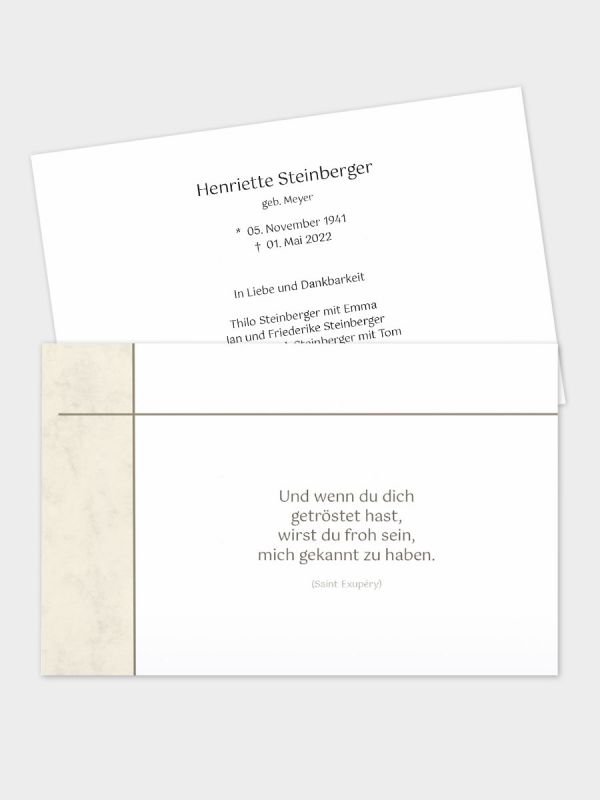 2-seitige Trauerkarte im klassischen Querformat (178 x 115 mm) | Motiv Marmor | TKK_2Q_065