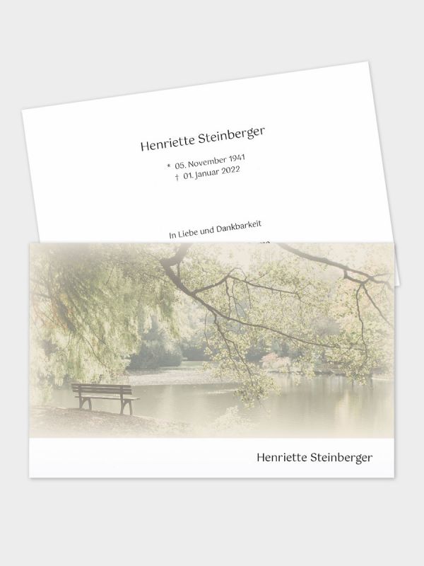 2-seitige Trauerkarte im klassischen Querformat (178 x 115 mm) | Motiv Bank am See | TKK_2Q_066