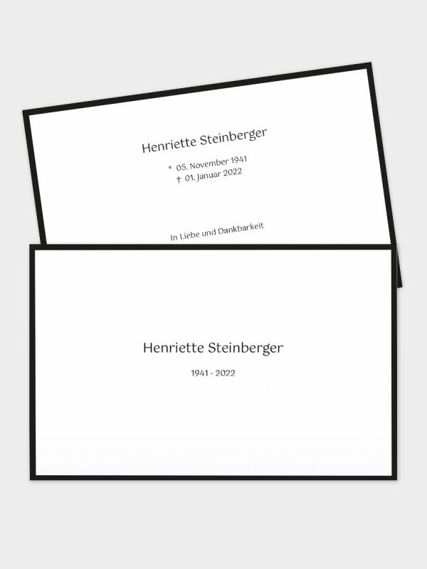 2-seitige Trauerkarte im klassischen Querformat (178 x 115 mm) | Motiv Trauerrand (schwarz) | TKK_2Q_068