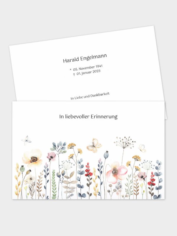 2-seitige Trauerkarte im klassischen Querformat (178 x 115 mm) | Motiv Aquarell Blumenwiese | TKK_2Q_078