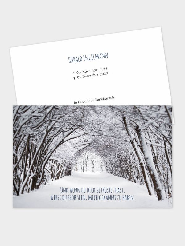 2-seitige Trauerkarte im klassischen Querformat (178 x 115 mm) | Motiv Winterwald | TKK_2Q_080