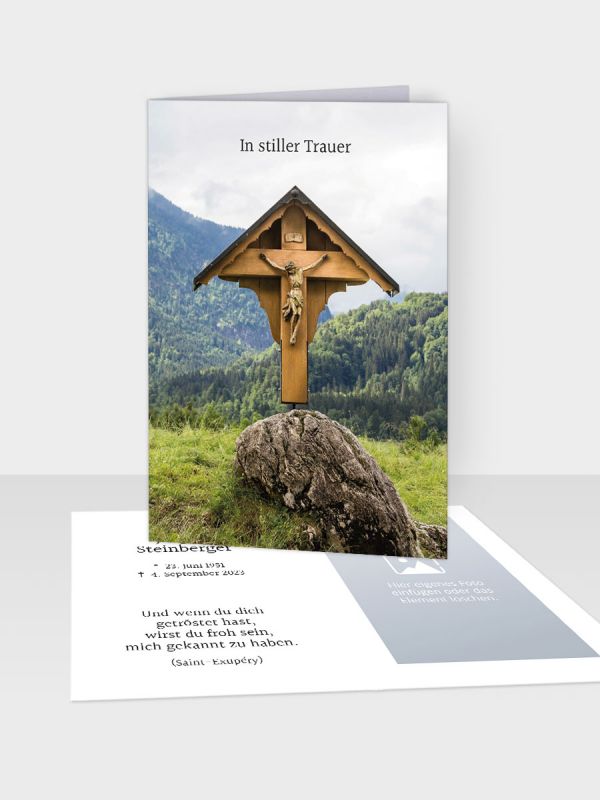 Erinnerungsbild - Kleinere Klappkarte mit Trauerbild/Sterbebildchen (74 x 105 mm) | Motiv Bergkulisse | XEB_015