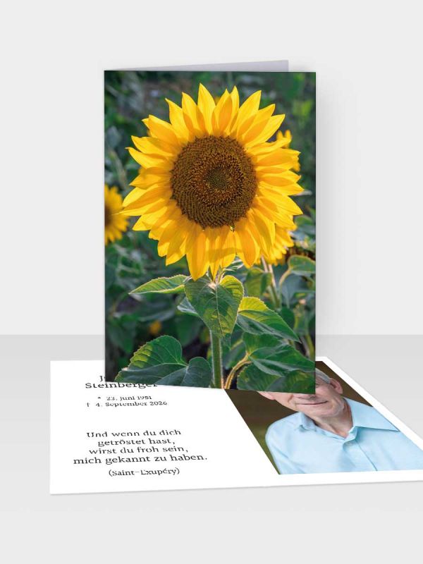 Erinnerungsbild - Klappkarte mit Sterbebildchen | Motiv Sonnenblume | XEB_023